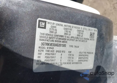 2010 GMC Sierra 1500 Sle z USA, uszkodzony, nr VIN 3GTRKVE30AG261580